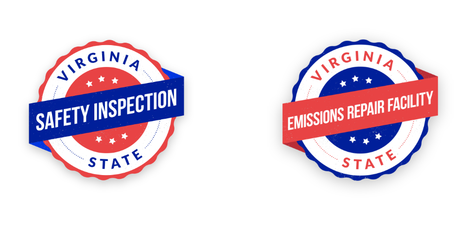 Virginia state badges for safety inspection and emissions repair facility, emphasizing trusted auto repair services at Circle Auto Repair.