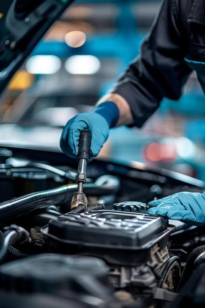 car mechanic doing vehicle system diagnostic