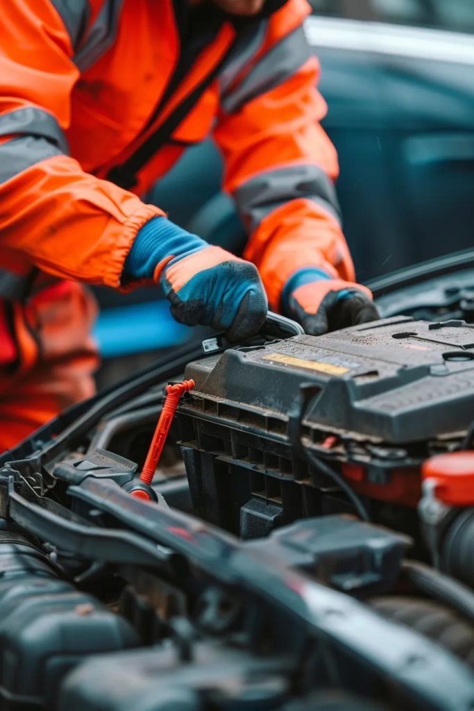 mechanic changing car battery